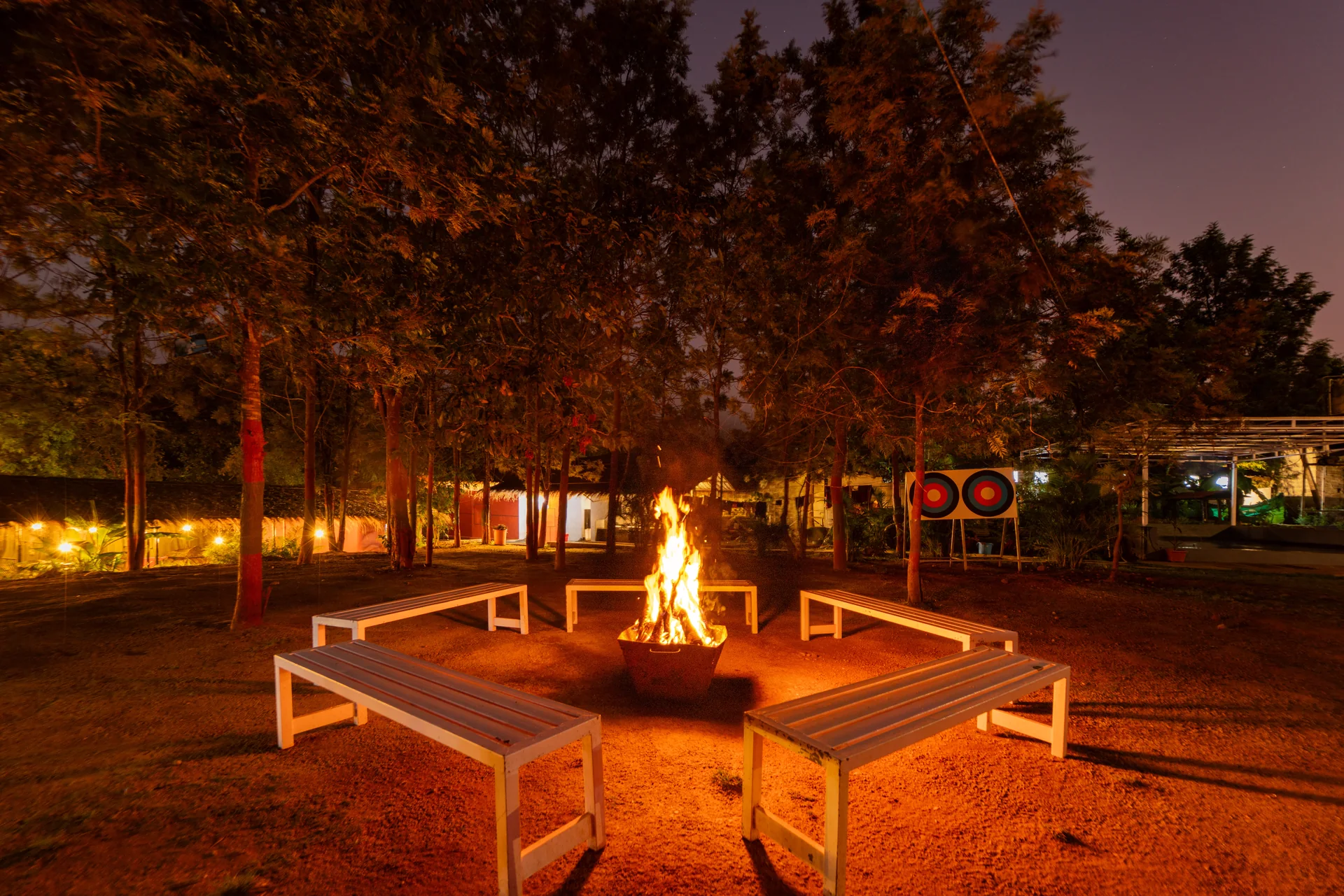 Bonfire under the trees at Nadi Teera, Dandeli