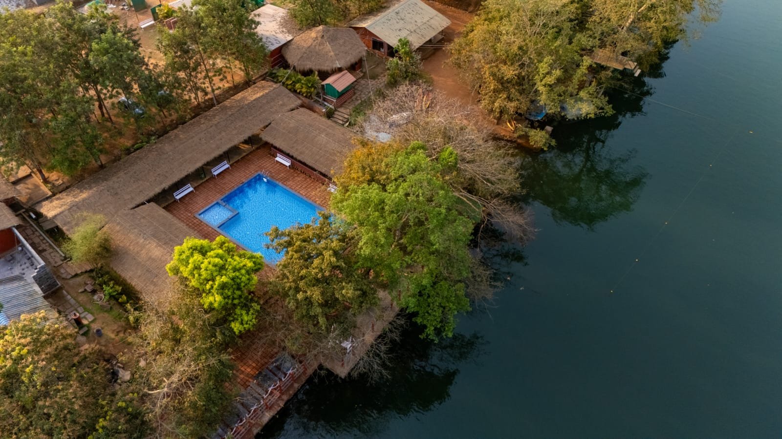 Aerial swimming pool view at Nadi Teera Dandeli