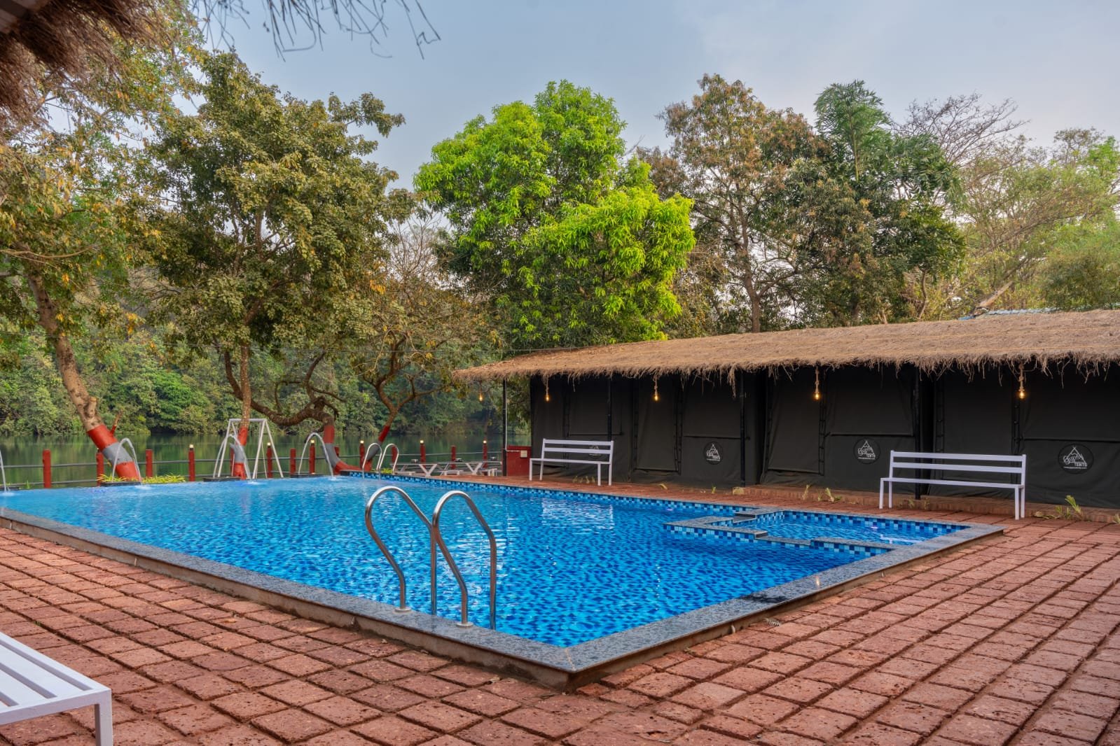 Poolside view near the Commando cottage stay